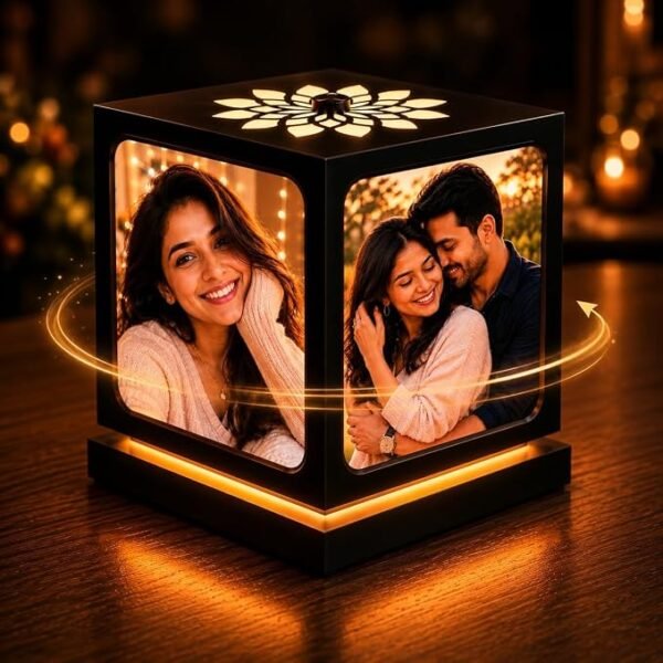 ZOCI VOCI Personalized Rotating Photo Lamp with 4 Photos for Couples